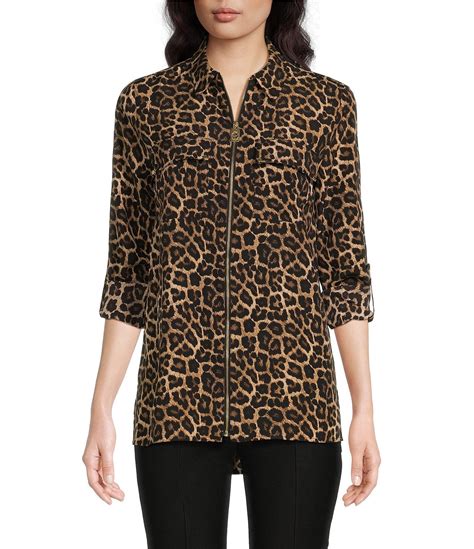 Michael Kors Leopard Front Zip Blouse